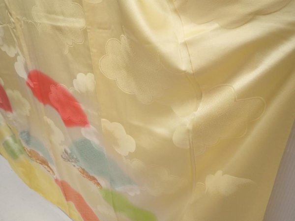 Photo4: 6615T12z980 Vintage Japanese Kimono Silk FURISODE Pine Straw yellow (4)