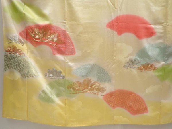 Photo5: 6615T12z980 Vintage Japanese Kimono Silk FURISODE Pine Straw yellow (5)