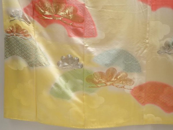 Photo6: 6615T12z980 Vintage Japanese Kimono Silk FURISODE Pine Straw yellow (6)