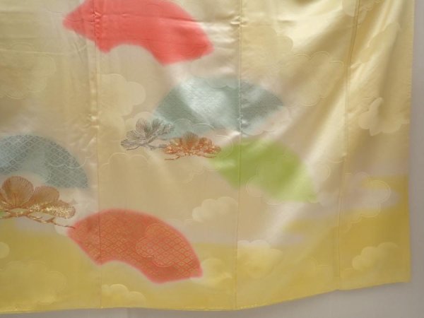 Photo7: 6615T12z980 Vintage Japanese Kimono Silk FURISODE Pine Straw yellow (7)