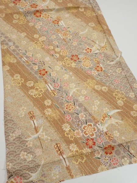 Photo2: 3B01z60  Japanese Kimono Silk  FABRIC Sakura Light brown 43.1x15.2 (2)