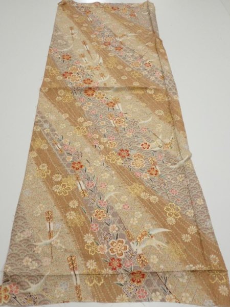 Photo5: 3B01z60  Japanese Kimono Silk  FABRIC Sakura Light brown 43.1x15.2 (5)