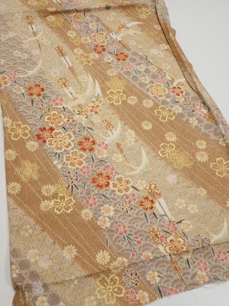 Photo2: 3B02z60  Japanese Kimono Silk  FABRIC Sakura Light brown 42.5x15.2 (2)
