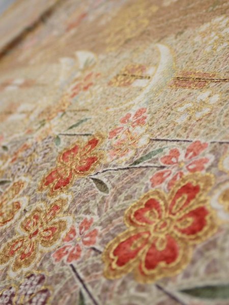Photo3: 3B02z60  Japanese Kimono Silk  FABRIC Sakura Light brown 42.5x15.2 (3)