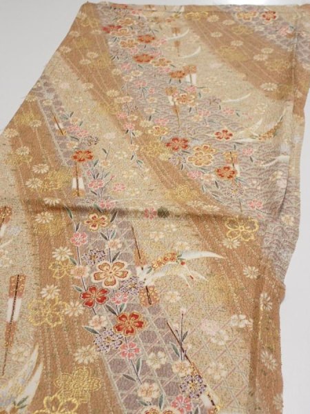 Photo4: 3B02z60  Japanese Kimono Silk  FABRIC Sakura Light brown 42.5x15.2 (4)