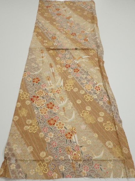 Photo5: 3B02z60  Japanese Kimono Silk  FABRIC Sakura Light brown 42.5x15.2 (5)