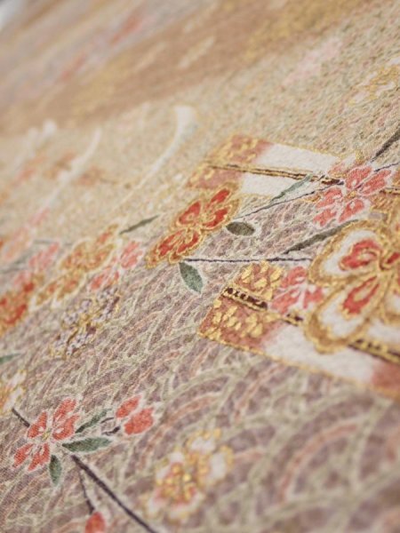Photo4: 3B05z100  Japanese Kimono Silk  FABRIC Sakura Light brown 68.1x15.2 (4)