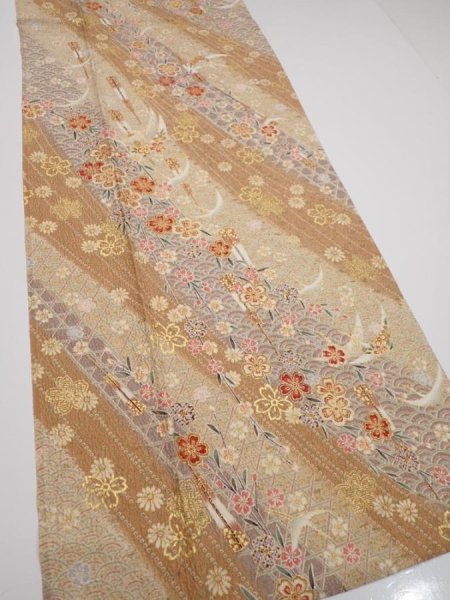 Photo2: 3B06z100  Japanese Kimono Silk  FABRIC Sakura Light brown 68.1x15.2 (2)