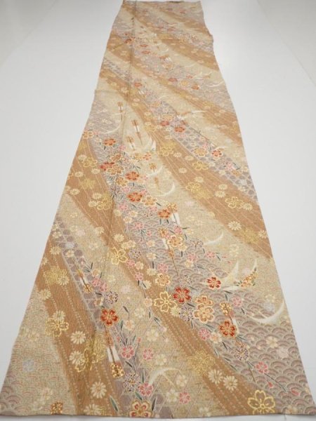 Photo5: 3B06z100  Japanese Kimono Silk  FABRIC Sakura Light brown 68.1x15.2 (5)