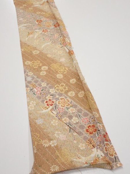 Photo2: 3B07z50  Japanese Kimono Silk  FABRIC Sakura Light brown 60.6x7.7 (2)