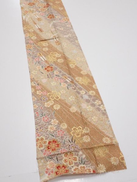 Photo2: 3B09z60  Japanese Kimono Silk  FABRIC Sakura Light brown 83.9x7.5 (2)
