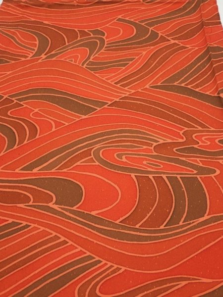 Photo1: 3B01z60  Japanese Kimono Silk  FABRIC Stream Dark orange 41.7x14.6 (1)