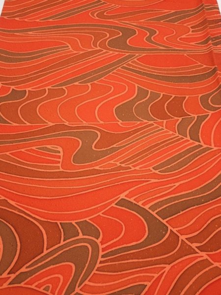 Photo1: 3B02z60  Japanese Kimono Silk  FABRIC Stream Dark orange 41.7x14.6 (1)