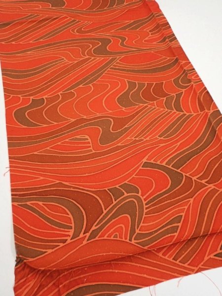 Photo2: 3B02z60  Japanese Kimono Silk  FABRIC Stream Dark orange 41.7x14.6 (2)