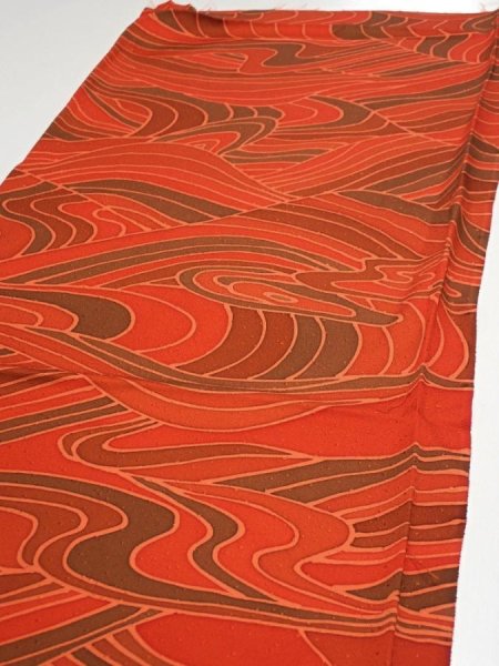 Photo3: 3B02z60  Japanese Kimono Silk  FABRIC Stream Dark orange 41.7x14.6 (3)