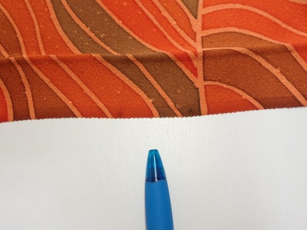 Photo6: 3B02z60  Japanese Kimono Silk  FABRIC Stream Dark orange 41.7x14.6 (6)