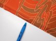 Photo7: 3B03z90  Japanese Kimono Silk  FABRIC Stream Dark orange 66.1x14.6 (7)