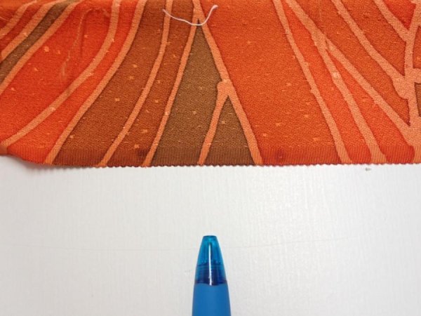 Photo6: 3B05z90  Japanese Kimono Silk  FABRIC Stream Dark orange 66.1x14.6 (6)