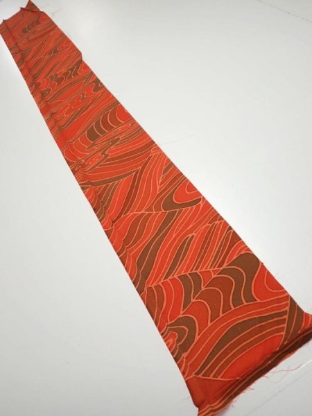 Photo5: 3B07z40  Japanese Kimono Silk  FABRIC Stream Dark orange 59.1x7.1 (5)
