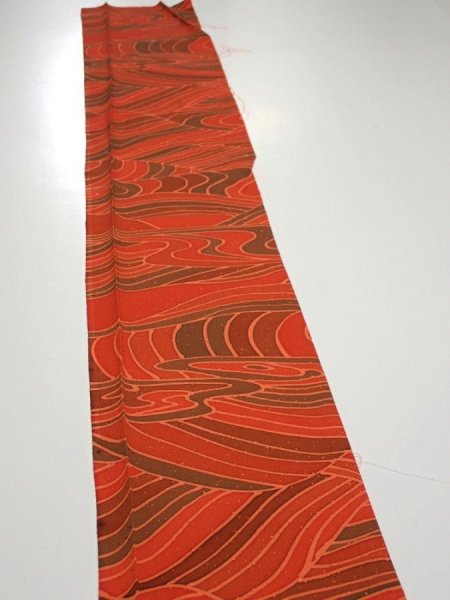 Photo3: 3B08z40  Japanese Kimono Silk  FABRIC Stream Dark orange 59.1x7.3 (3)