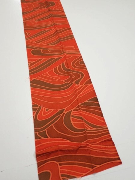 Photo2: 3B09z60  Japanese Kimono Silk  FABRIC Stream Dark orange 83.5x7.3 (2)