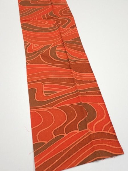 Photo3: 3B10z30  Japanese Kimono Silk  FABRIC Stream Dark orange 35.4x7.3 (3)