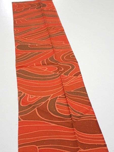 Photo4: 3B10z30  Japanese Kimono Silk  FABRIC Stream Dark orange 35.4x7.3 (4)