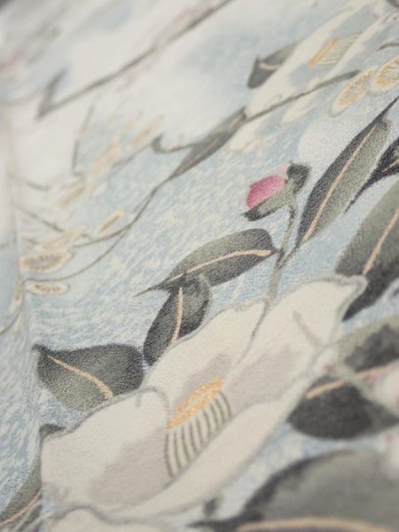 Photo4: 3B08z50  Japanese Kimono Silk  FABRIC Flowers Off-white 59.4x7.5 (4)