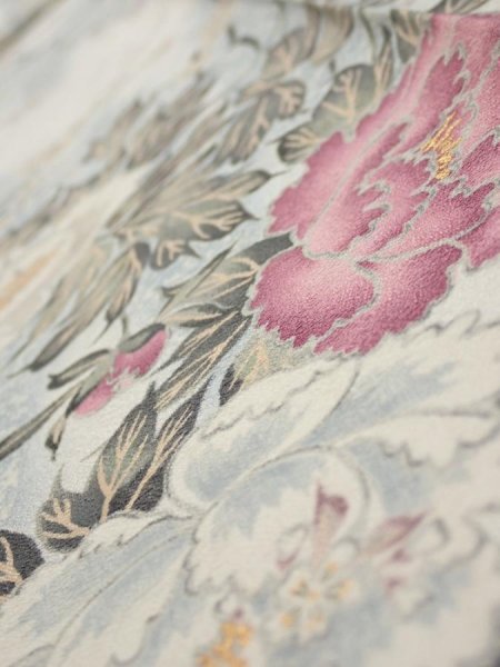 Photo4: 3B09z50  Japanese Kimono Silk  FABRIC Flowers Off-white 83.5x6.3 (4)