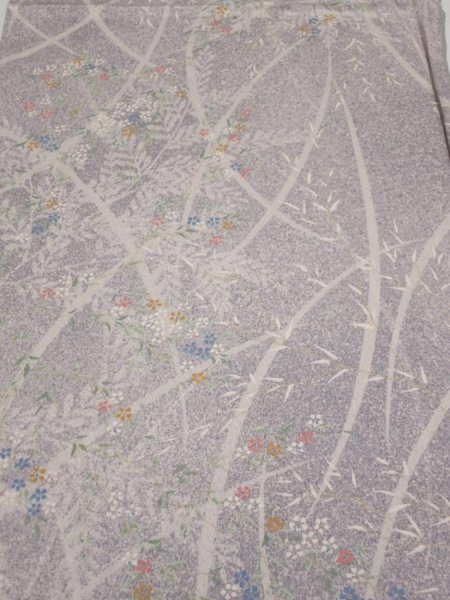 Photo1: 3B02z60  Japanese Kimono Silk  FABRIC Flower Light lavender gray 42.5x14.2 (1)