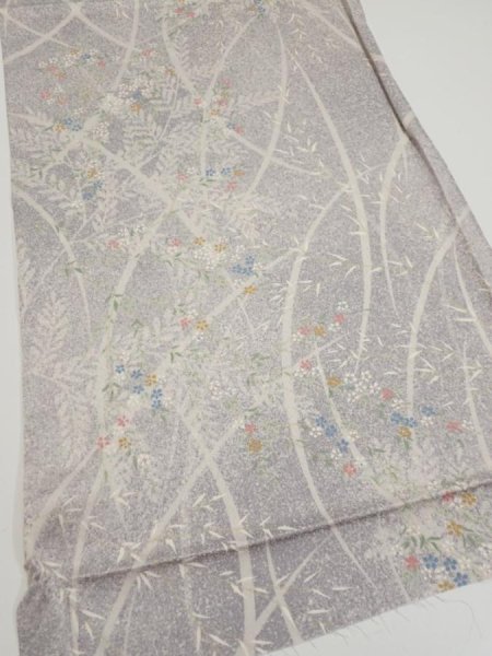 Photo2: 3B02z60  Japanese Kimono Silk  FABRIC Flower Light lavender gray 42.5x14.2 (2)