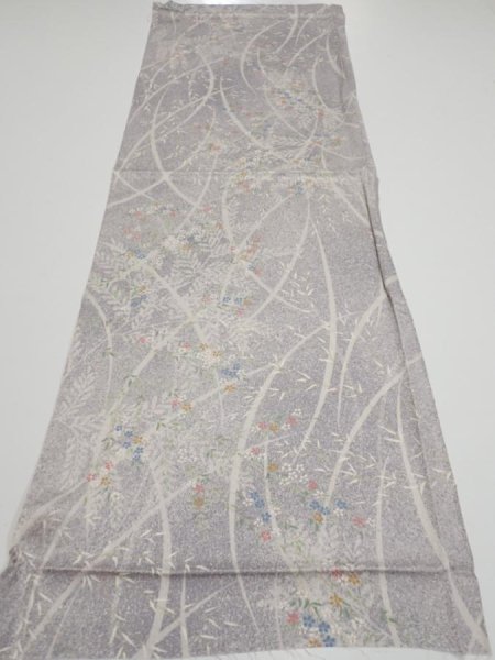 Photo5: 3B02z60  Japanese Kimono Silk  FABRIC Flower Light lavender gray 42.5x14.2 (5)