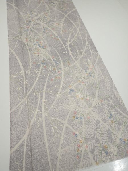 Photo2: 3B03z70  Japanese Kimono Silk  FABRIC Flower Light lavender gray 55.1x14.4 (2)