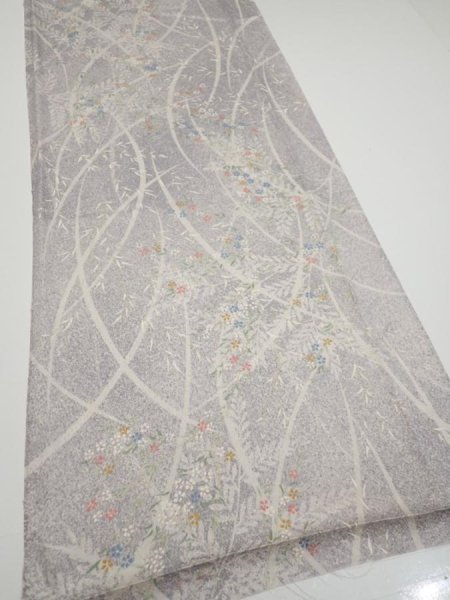 Photo2: 3B04z80  Japanese Kimono Silk  FABRIC Flower Light lavender gray 65.0x14.2 (2)