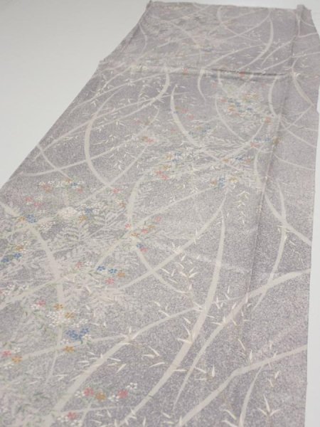 Photo3: 3B04z80  Japanese Kimono Silk  FABRIC Flower Light lavender gray 65.0x14.2 (3)
