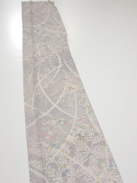 Photo3: 3B07z40  Japanese Kimono Silk  FABRIC Flower Light lavender gray 57.5x7.3 (3)