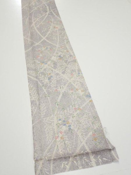 Photo2: 3B08z40  Japanese Kimono Silk  FABRIC Flower Light lavender gray 57.5x7.3 (2)