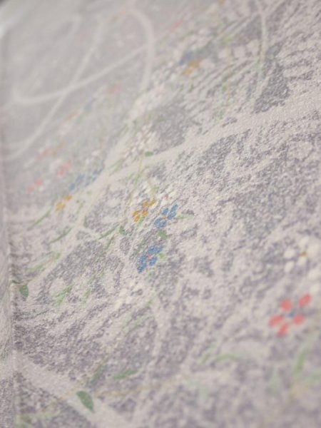 Photo4: 3B08z40  Japanese Kimono Silk  FABRIC Flower Light lavender gray 57.5x7.3 (4)