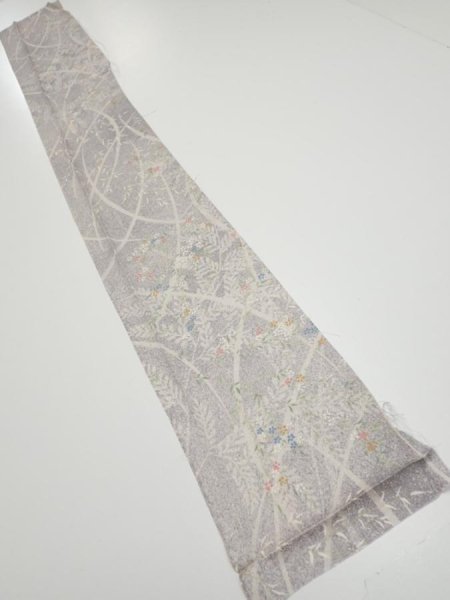 Photo5: 3B08z40  Japanese Kimono Silk  FABRIC Flower Light lavender gray 57.5x7.3 (5)