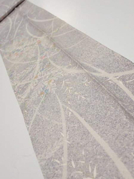 Photo1: 3B09z50  Japanese Kimono Silk  FABRIC Flower Light lavender gray 79.5x6.9 (1)