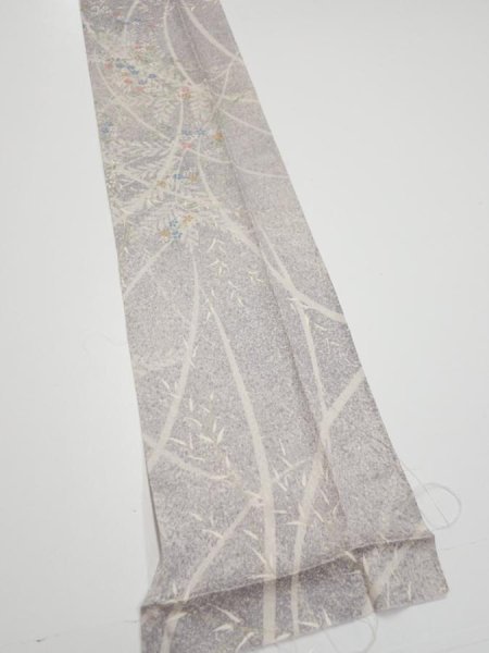Photo2: 3B09z50  Japanese Kimono Silk  FABRIC Flower Light lavender gray 79.5x6.9 (2)