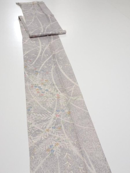 Photo3: 3B09z50  Japanese Kimono Silk  FABRIC Flower Light lavender gray 79.5x6.9 (3)