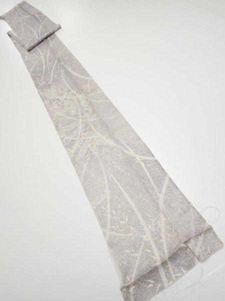 Photo5: 3B09z50  Japanese Kimono Silk  FABRIC Flower Light lavender gray 79.5x6.9 (5)
