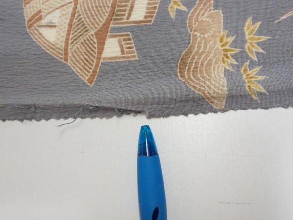 Photo6: 3B02z70  Japanese Kimono Silk  FABRIC Scenery Gray 46.9x14.2 (6)