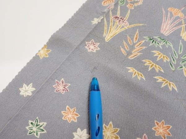 Photo6: 3B03z90  Japanese Kimono Silk  FABRIC Scenery Gray 65.0x13.8 (6)