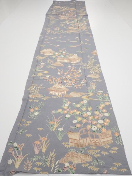 Photo5: 3B05z90  Japanese Kimono Silk  FABRIC Scenery Gray 64.6x14.0 (5)