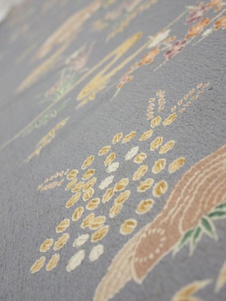 Photo4: 3B07z50  Japanese Kimono Silk  FABRIC Scenery Gray 59.1x6.9 (4)