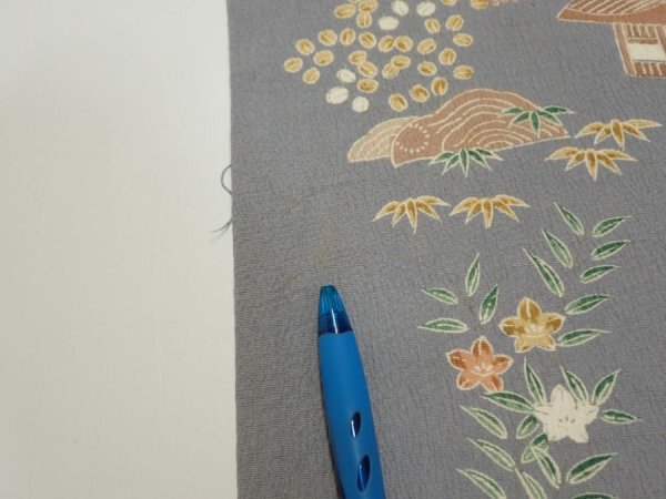 Photo6: 3B07z50  Japanese Kimono Silk  FABRIC Scenery Gray 59.1x6.9 (6)