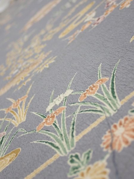 Photo4: 3B08z40  Japanese Kimono Silk  FABRIC Scenery Gray 58.3x6.9 (4)