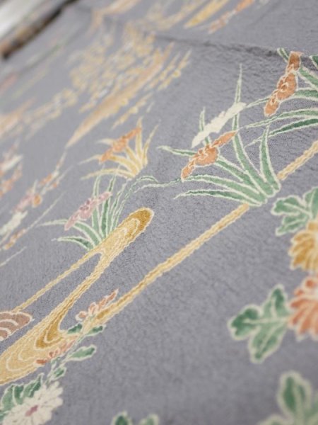 Photo4: 3B09z50  Japanese Kimono Silk  FABRIC Scenery Gray 72.0x6.9 (4)